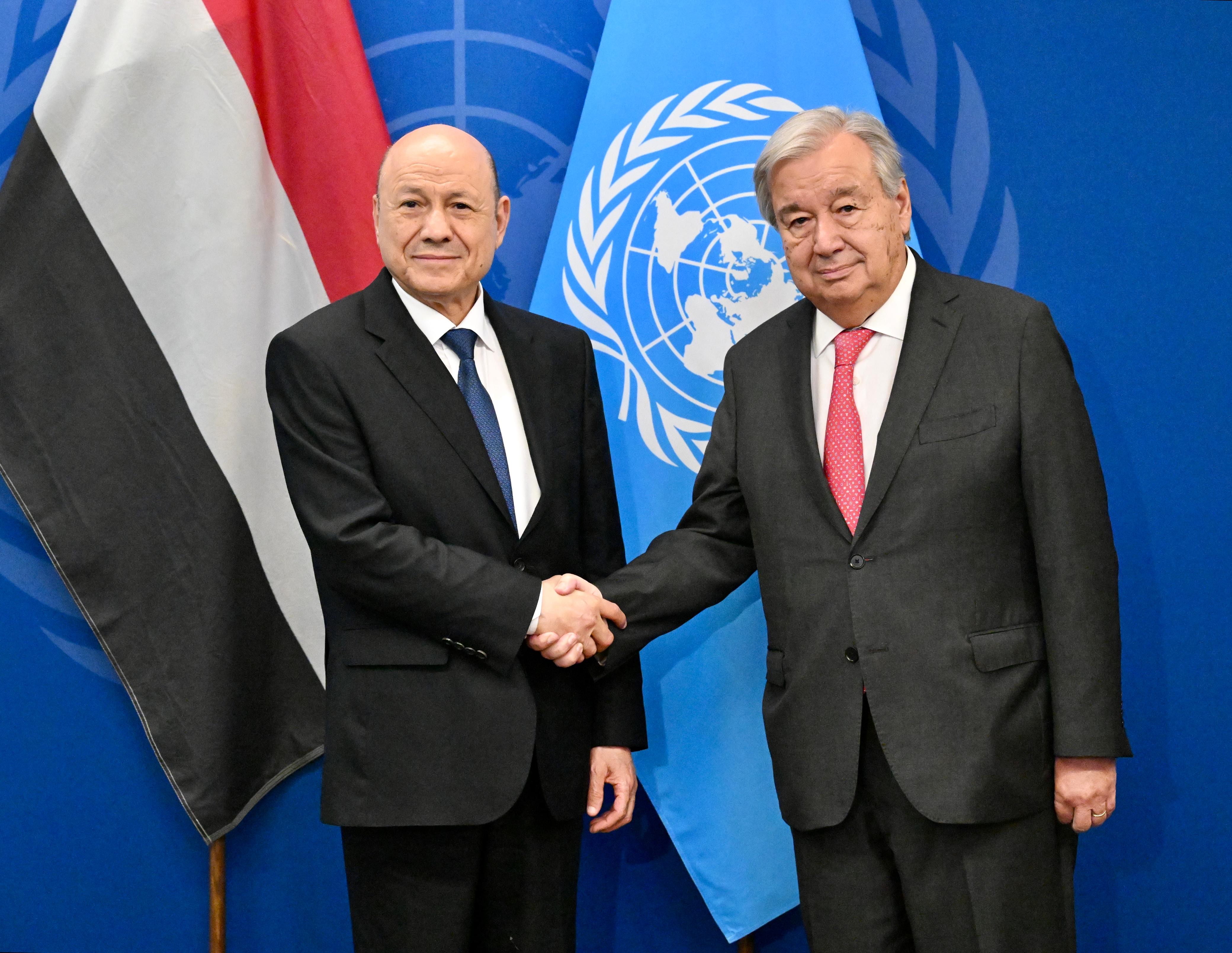 PRESIDENT AL-ALIMI DISCUSSES HUMANITARIAN SITUATION AND PEACE EFFORTS IN YEMEN WITH UN SECRETARY-GENERAL