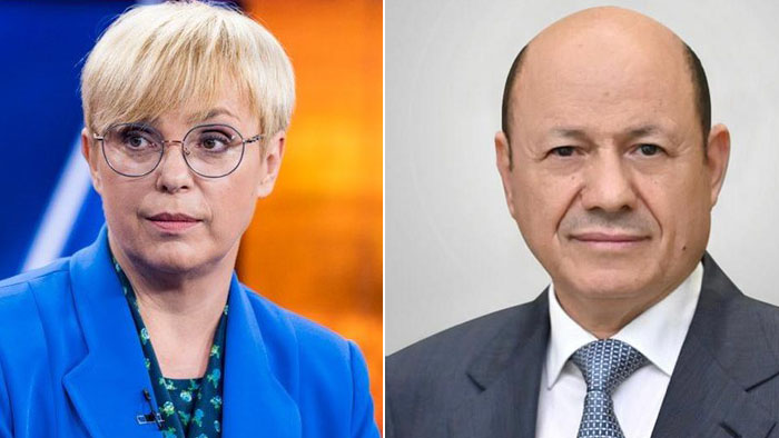 الرئيس رشاد العليمي مع رئيسة جمهورية سلوفينيا ناتاشا بيرتس موسار