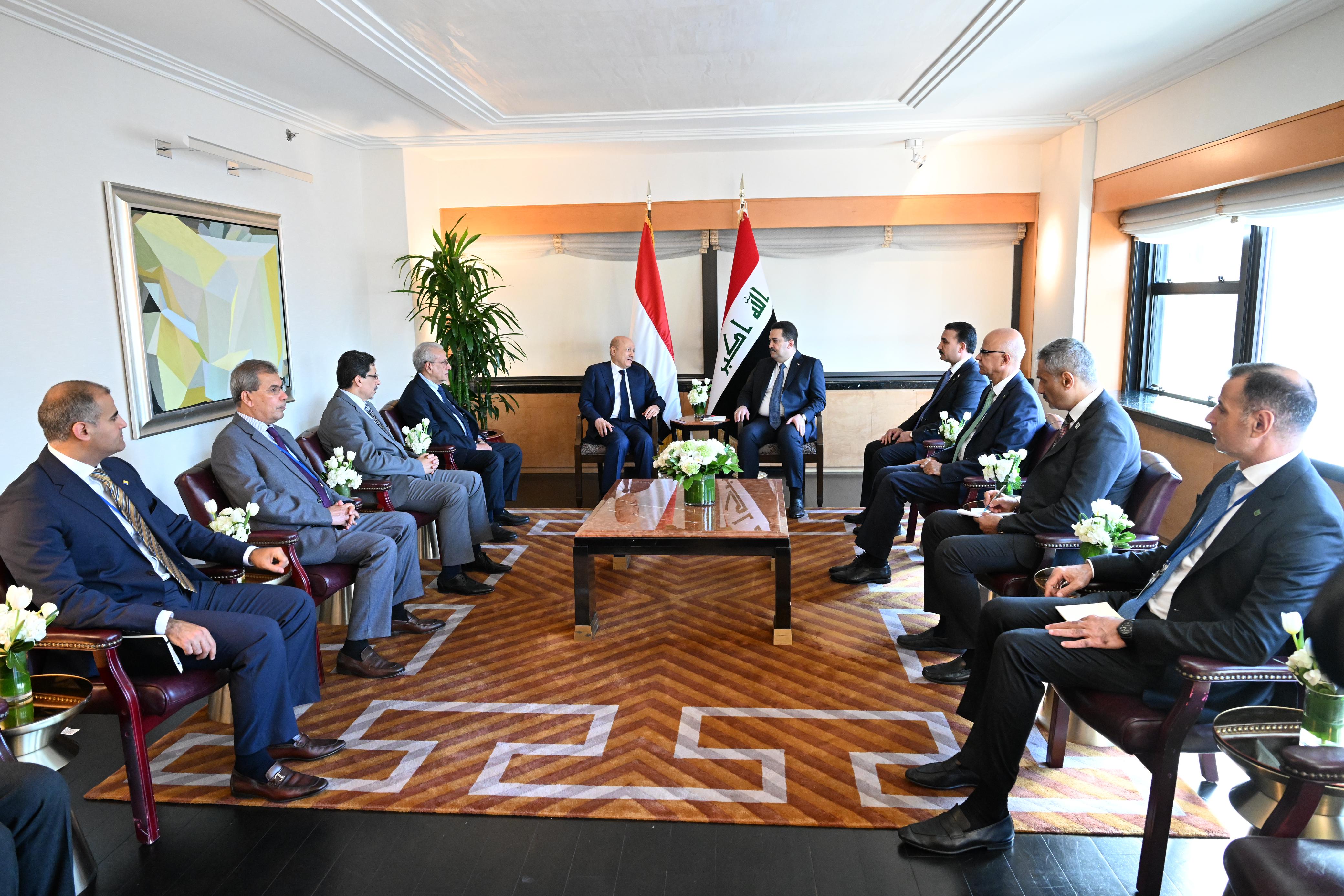 رئيس مجلس القيادة الرئاسي يلتقي رئيس الوزراء العراقي، 21 سبتمبر 2023 