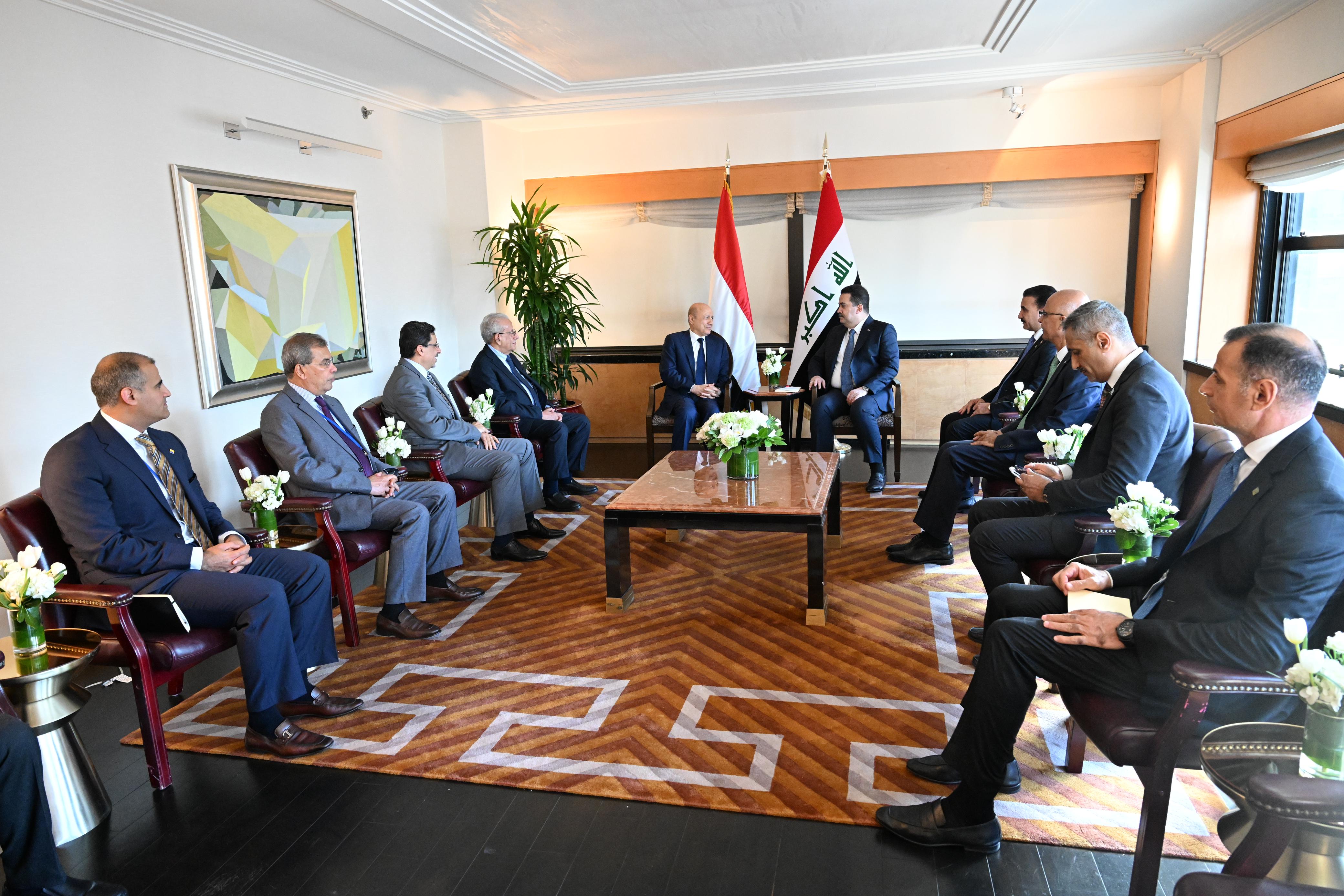 رئيس مجلس القيادة الرئاسي يلتقي رئيس الوزراء العراقي، 21 سبتمبر 2023 